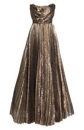 Oscar de la Renta Floral Embellished Lamé Mousseline Strapless Gown | Nordstrom
