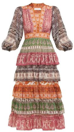 Amari Paisley Print Tiered Voile Dress - Womens - Multi