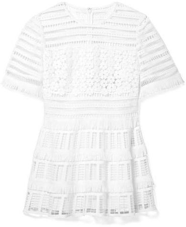 Fringed Crocheted Lace Peplum Top - White