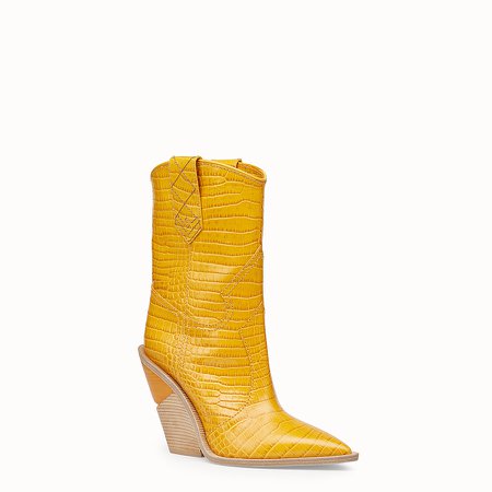 Yellow crocodile-embossed ankle boots - BOOTS | Fendi