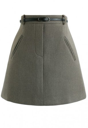 Belted Fake Pockets Mini Skirt in Brown - Skirt - BOTTOMS - Retro, Indie and Unique Fashion