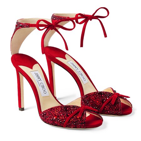 Red Suede Sandals with Crystal Hot Fix|TALAYA 100| Autumn Winter 19| JIMMY CHOO
