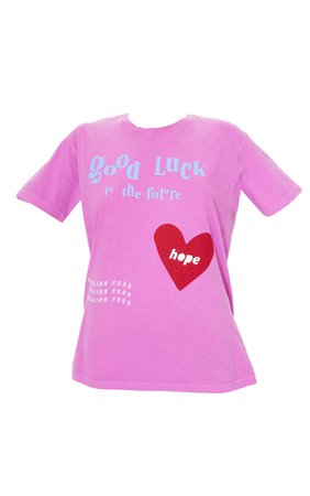 Pink Good Luck Heart Print Washed T Shirt | PrettyLittleThing USA