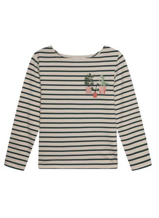Alys Green Pot Plant Breton Stripe Top | Embroidered Plants Breton Striped Top | Joanie | Joanie Clothing