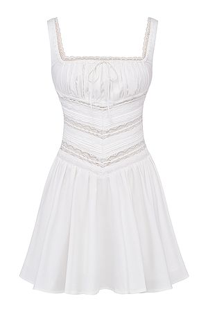 Clothing : Mini Dresses : 'Tiffani' White Lace Trim Mini Dress