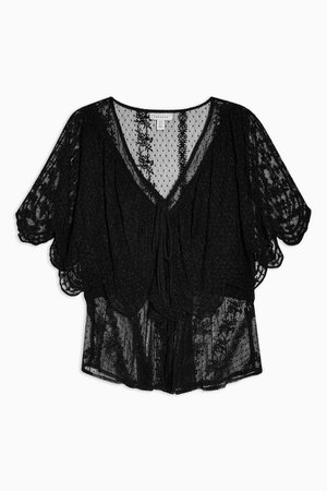 Black Embroidered Tie Front Blouse | Topshop