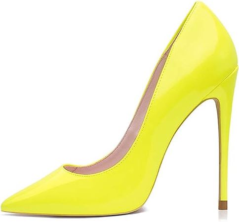 Amazon.com | GENSHUO Women Fashion Pointed Toe High Heel Pumps Sexy Slip On Stiletto Dress Shoes 12cm-FY-7 Fluorescent Yellow | Pumps