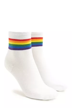 Rainbow Stripe-Trim Crew Socks