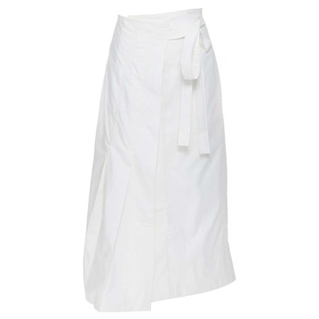 OLD CELINE PHOEBE PHILO white cotton wrap self tie darted midi skirt XS For Sale at 1stDibs