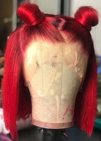 red bob cut wig with two bun