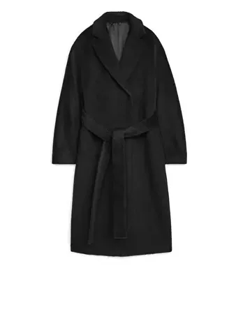 Belted Alpaca and Wool Coat - Black - Jackets & Coats - ARKET DK