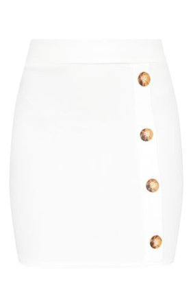 Petite White Button Detail Mini Skirt | PrettyLittleThing