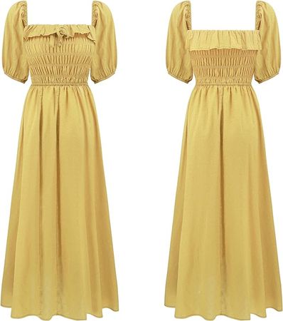 R.Vivimos Women Summer Half Sleeve Cotton Ruffled Vintage Elegant Backless A Line Flowy Long Dresses (X-Large, Beige-1) at Amazon Women’s Clothing store