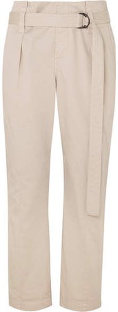 Belted Cotton-blend Pants - Cream