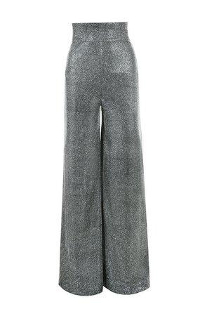 Clothing : Trousers : 'Margarita' Silver Sparkly Wide Leg Trousers