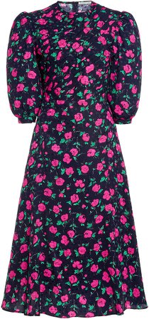 Alessandra Rich Floral Silk Dress With Pleated Top