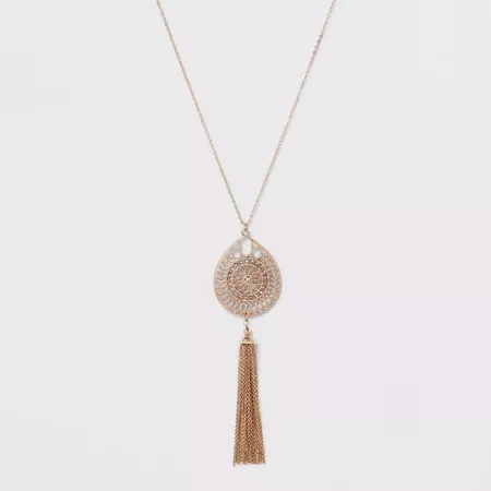Tassel & Filigree Cut Out Long Necklace - A New Day™ Rose Gold/Clear : Target
