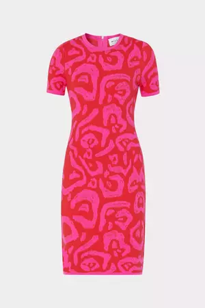 Women's Short Sleeve Pink Printed Knit Mini Dress | MILLY