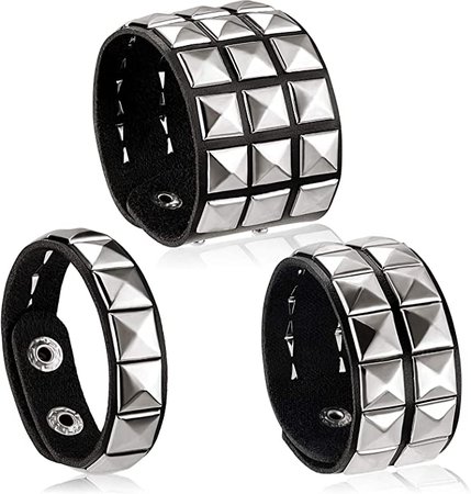 Amazon.com: 3 Pieces 80s Leather Studded Punk Bracelet Studded Armband for Men Punk Rivet Bracelet Spike Rivet Cuff Bangle Unisex Metal Studded Wristband for Halloween Party Favors (Punk Style): Clothing, Shoes & Jewelry