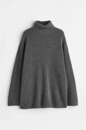 Ribbed cashmere polo-neck jumper - Dark grey - Ladies | H&M GB