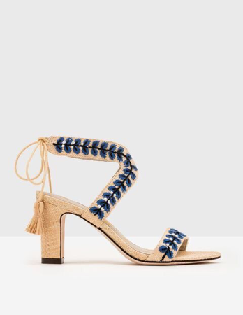 beige heel with blue floral design