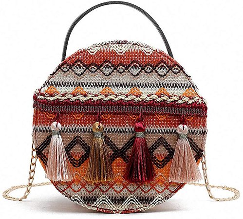 ACRUSHON Tassel Nation Woven Crossbody Purse Shoulder Round Bags Handbag for Women Girls.Ethnic Style Exotic Colorful Bag for Summer Beach Travel (Orange): Handbags: Amazon.com