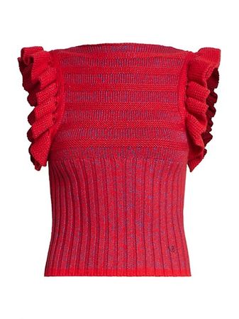 Shop Victoria Beckham Ruffled Wool Melange Sleeve Tank | Saks Fifth Avenue