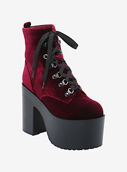 Black & Red Lace-Up Platform Boots