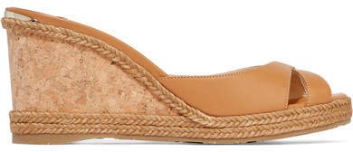 Almer Leather And Raffia Platform Wedge Sandals - Tan