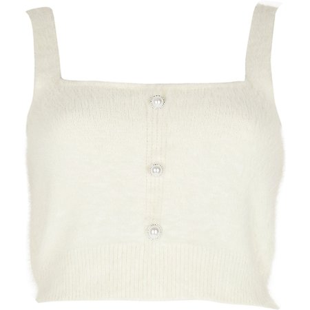 White fluffy button detail cami top | River Island