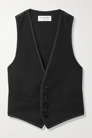 Black Cropped grain de poudre wool and silk-satin vest | SAINT LAURENT | NET-A-PORTER