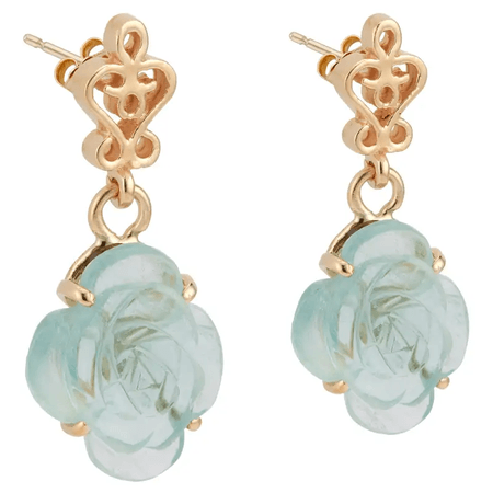 1940s 4.00 Carat Aquamarine Yellow Gold Flower Dangle Earrings