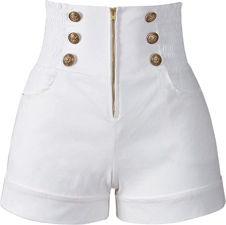 Penelope Vintage Women's 50s Retro Rockabilly Style High Waist Pinup Shorts (XXL, White)