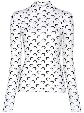 Shop white & black Marine Serre moon-print turtleneck top with Express Delivery - Farfetch