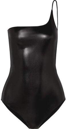 Oséree - One-shoulder Glossed Swimsuit - Black