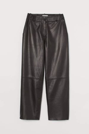 Straight-cut Leather Pants - Black