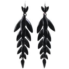 Antique French Jet Leaf Form Earrings, c. 1860
