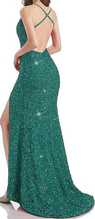 Amazon.com: Prom Dresses Long Sequin Mermaid Sexy Backless Formal Evening Bodycon Gowns Side Slit Party Dress 2022 AC2 : Clothing, Shoes & Jewelry
