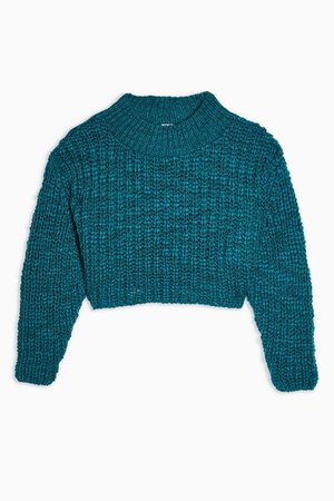 PETITE Teal Boucle Cropped Knitted Jumper With Wool | Topshop