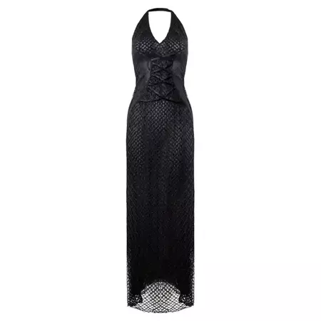VERSACE S/S 2002 Vintage Sheer Lace Knit Gown For Sale at 1stDibs