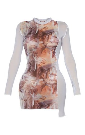 Shape Nude Renaissance Sheer Overlock Bodycon Dress | PrettyLittleThing USA
