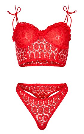 Red Underwired Broderie Longline Lingerie Set | PrettyLittleThing USA