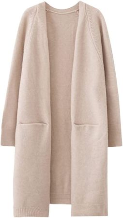 Oversize Sweater Coats Women Korean Loose Autumn Midi-Length Knitted Sweater Winter Thicken Cardigan Jackets Beige White at Amazon Women’s Clothing store
