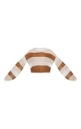 Khaki Striped Knitted Cropped Laguna Jumper | PrettyLittleThing