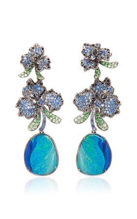 Wendy Yue 18K Gold Opal Diamond Tsavorite And Sapphire Earrings