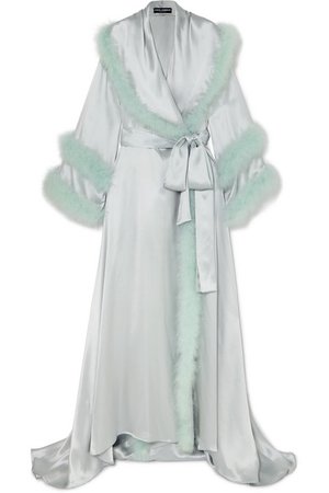 Dolce & Gabbana | Oversized feather-trimmed silk-satin robe | NET-A-PORTER.COM