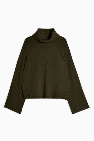 Khaki Knitted Super Soft Cropped sweater  Roll Neck Jumper | Topshop