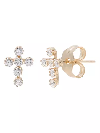 Brilliance Fine Jewelry Girl’s 14K Yellow Gold CZ Cross Stud Earrings - Walmart.com