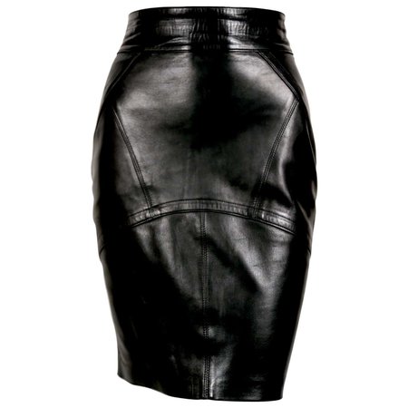 1990's AZZEDINE ALAIA back leather skirt with pleated hemline For Sale at 1stDibs