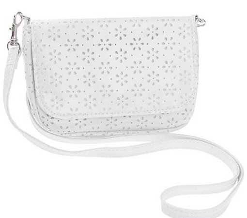 white daisy perforated purse